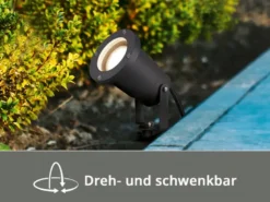 Gartenstrahler mit Erdspieß, 5m Anschlußkabel, Stecker & GU10 LED Ø 9cm