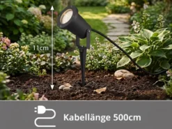 Gartenstrahler UBANGI mit Erdspieß, 5m Anschlußkabel & Stecker Ø 9cm