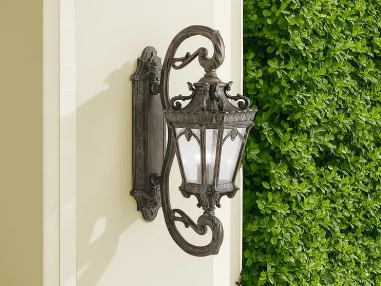 Große antike LED Außenwandleuchte stehend Bronzefarbig, Höhe 96cm