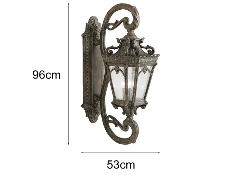 Große antike LED Außenwandleuchte stehend Bronzefarbig, Höhe 96cm