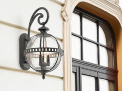 Große Außenwandleuchte HALLERON im Jugendstil, Anthrazit Höhe 58cm
