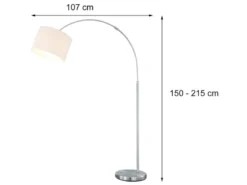 Große Bogenlampe höhenverstellbar von 150-215cm, Stoffschirm Weiß mit E27 LED