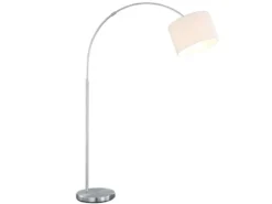 Große Bogenlampe HOTEL E27 Stoffschirm Weiß, höhenverstellbar von 150-215cm