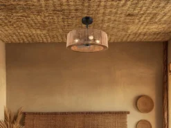 Große Boho LED Deckenleuchte Natur mit Ventilator & Fernbedienung Ø 61cm