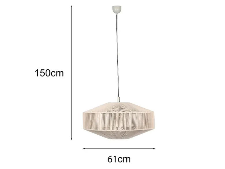 Große Boho Pendelleuchte SVEA Lampenschirm aus Baumwolle Beige, Ø 61cm