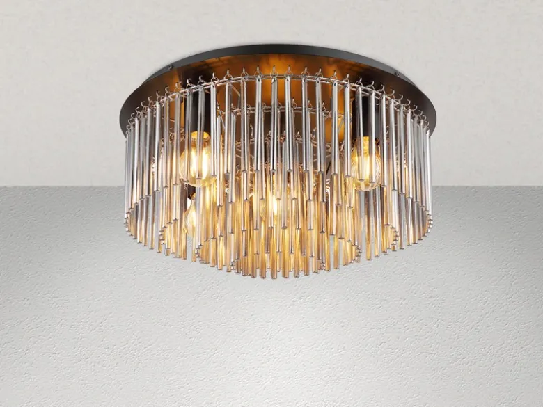 Große Deckenleuchte GORLEY mit Rauchglas Stäben Kristalloptik, Ø 50cm