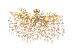 Große Deckenleuchte QUEENA Gold 7-flammig Glas Kristall 2-farbig, Breite 85cm