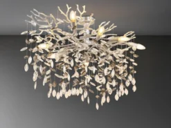 Große Deckenleuchte QUEENA Silber 7-flammig Glas Kristall 2-farbig, Breite 85cm