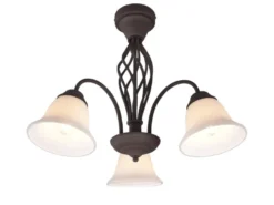 Große Deckenleuchte RUSTICA 3-flammig in Rostoptik mit Glasschirmen, Ø 55cm