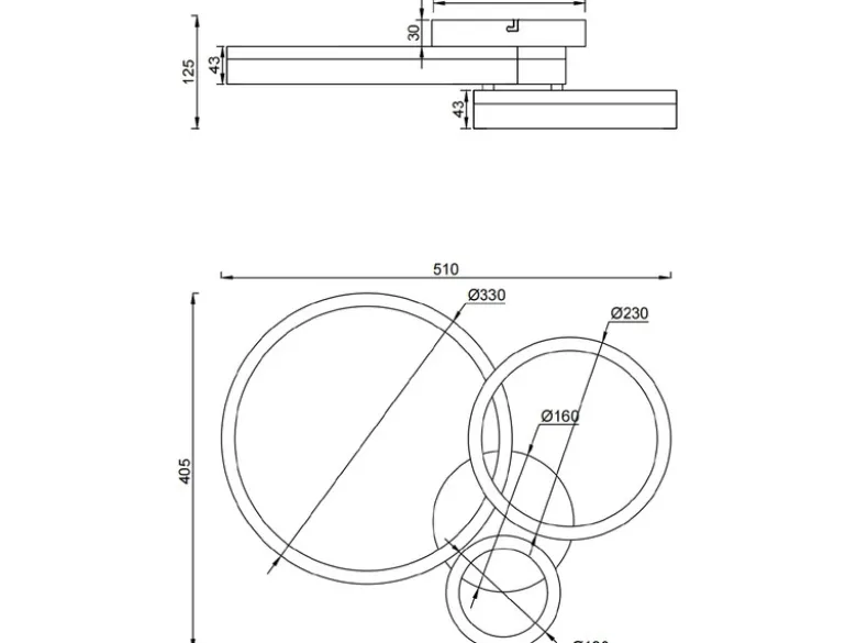 Große Deckenleuchte SCOPE mit drei LED Ringen in Weiß, Breite 51cm