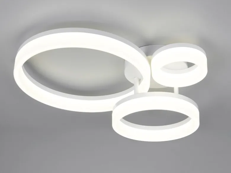 Große Deckenleuchte SCOPE mit drei LED Ringen in Weiß, Breite 51cm