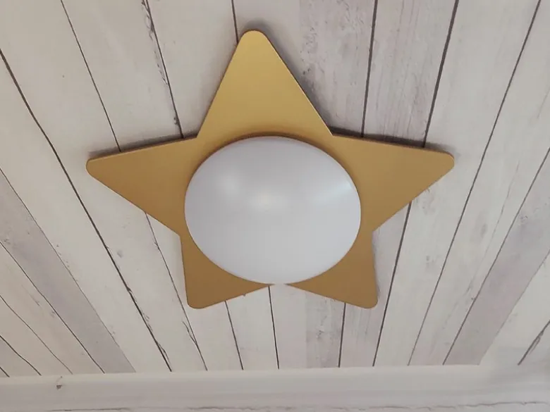 Große Deckenleuchte Stern fürs Kinderzimmer MDF Holz in Gold, E27, B 53cm