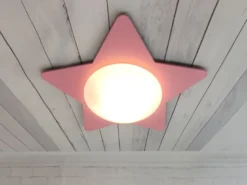 Große Deckenleuchte Stern fürs Kinderzimmer MDF Holz in Pastellrosé, E27, B 53cm