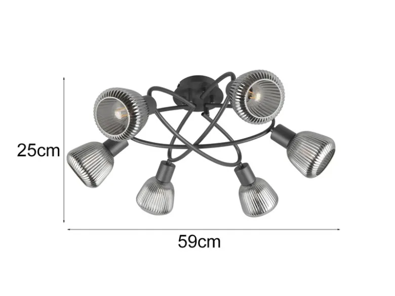Große Deckenleuchte TARIFA 6-flammig mit Glasschirmen Chrom bedampft, Ø 59cm