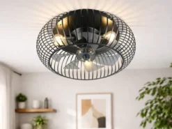 Große Industrial LED Deckenleuchte mit Ventilator & Fernbedienung Ø 61cm