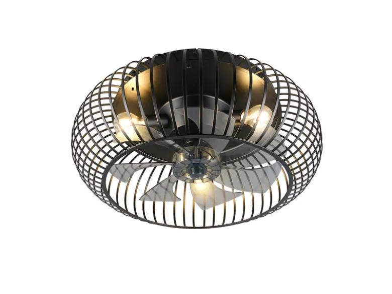 Große Industrial LED Deckenleuchte mit Ventilator & Fernbedienung Ø 61cm
