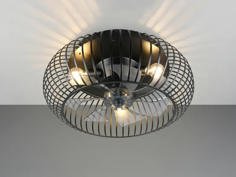 Große Industrial LED Deckenleuchte mit Ventilator & Fernbedienung Ø 61cm