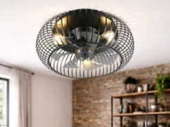 Große Industrial LED Deckenleuchte mit Ventilator & Fernbedienung Ø 61cm