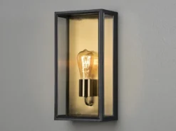 Große LED Außenwandlaterne Schwarz-Messing mit Klarglas, Höhe 40cm