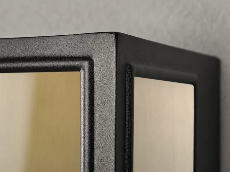 Große LED Außenwandlaterne Schwarz-Messing mit Klarglas, Höhe 40cm