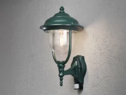 Große LED Außenwandleuchte im Landhausstil Grün mit Bewegungsmelder, Höhe 48cm
