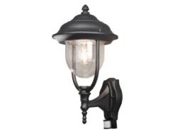 Große LED Außenwandleuchte im Landhausstil Schwarz mit Bewegungsmelder Höhe 48cm