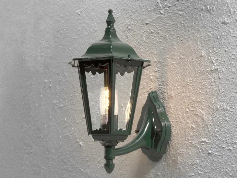 Große LED Außenwandleuchte Laterne stehend aus Aluminium Grün, Höhe 44cm
