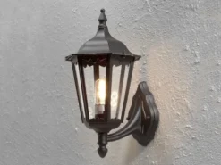Große LED Außenwandleuchte Laterne stehend aus Aluminium Schwarz, Höhe 44cm