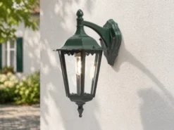 Große LED Außenwandleuchte Laterne hängend aus Aluminium Grün, Höhe 45cm