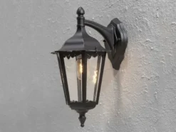 Große LED Außenwandleuchte Laterne hängend aus Aluminium Schwarz, Höhe 45cm
