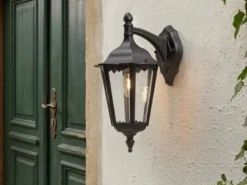 Große LED Außenwandleuchte Laterne hängend aus Aluminium Schwarz, Höhe 45cm