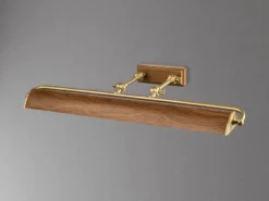 Große LED Bilderleuchte in Holzoptik-Altmessing, verstellbar, Breite 70cm