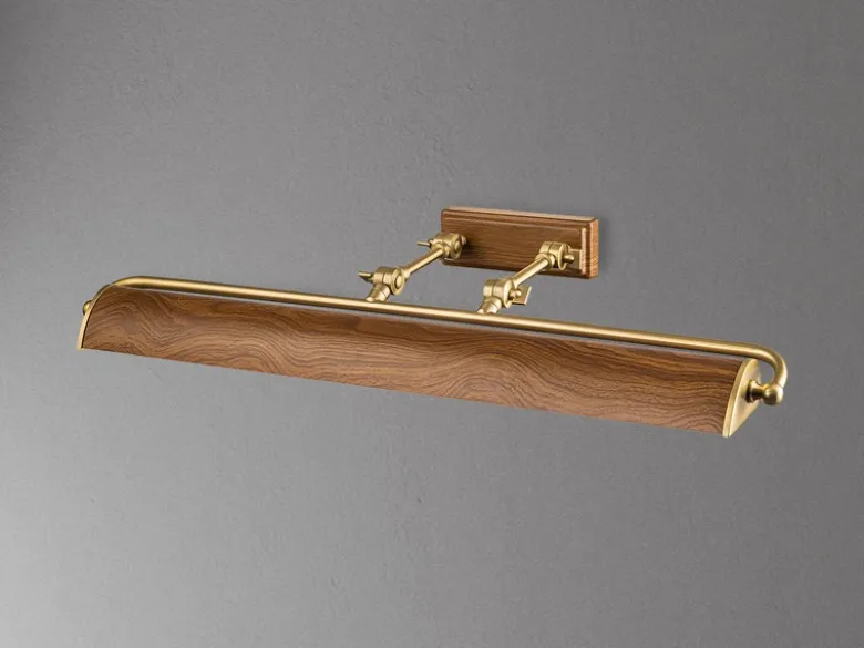 Große LED Bilderleuchte in Holzoptik-Altmessing, verstellbar, Breite 70cm