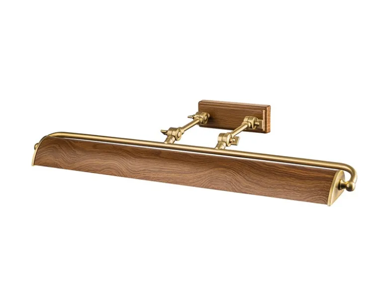 Große LED Bilderleuchte in Holzoptik-Altmessing, verstellbar, Breite 70cm