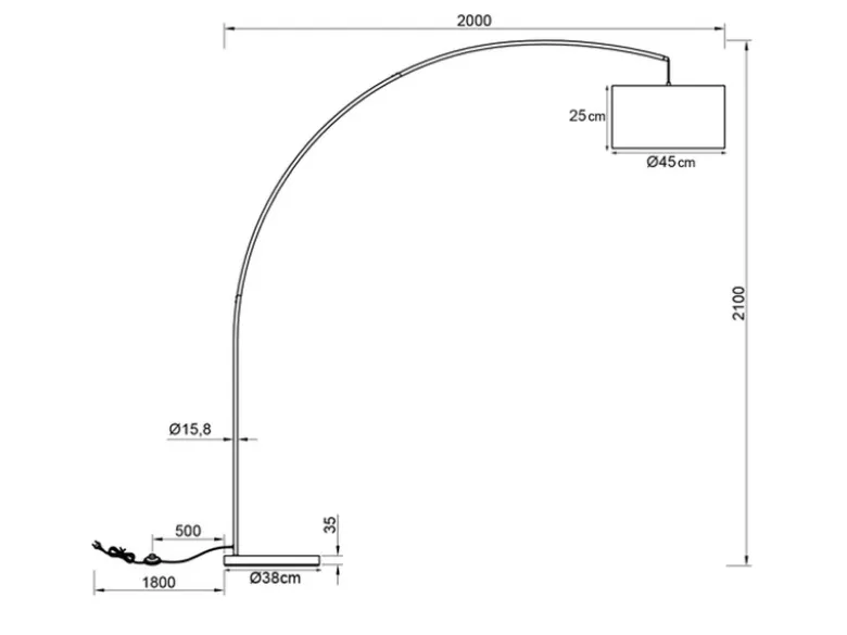 Große LED Bogenleuchte Metall Schwarz mit Stoff Lampenschirm Taupe, Höhe 210cm