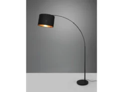 Große LED Bogenleuchte mit Stoffschirm Schwarz innen Gold - Höhe 171cm