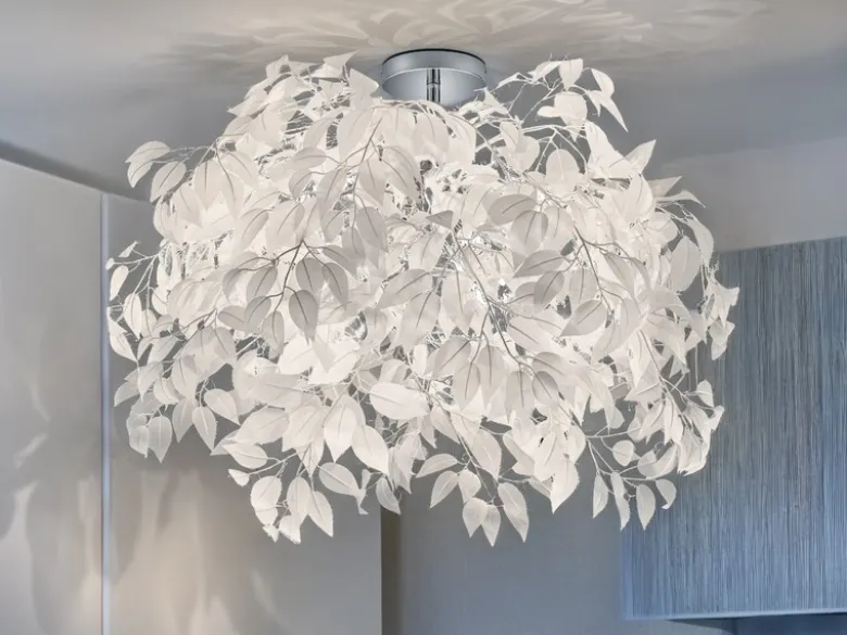 Große LED Deckenleuchte mit Blätter Lampenschirm Weiß Ø 70cm