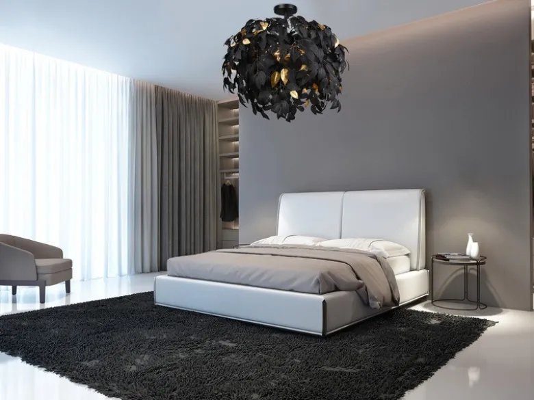Große LED Deckenleuchte mit Blätter Lampenschirm Schwarz-Gold, Ø 70cm