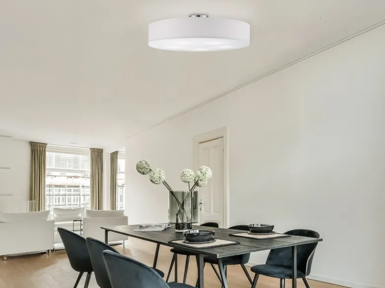 Große LED Deckenleuchte mit Stoffschirm in Weiß Ø 65cm