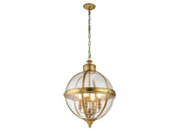 Große LED Jugendstil Pendelleuchte aus massivem Stahl in Messing, Ø 50cm