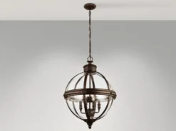 Große LED Jugendstil Pendelleuchte aus massivem Stahl in britisch Bronze Ø 50cm