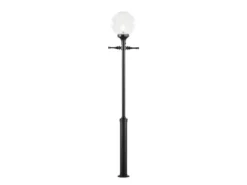 Große LED Mastleuchte Aluminium Schwarz mit Glaskugel, Höhe 240cm