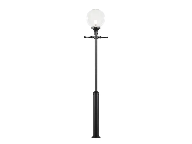 Große LED Mastleuchte Aluminium Schwarz mit Glaskugel, Höhe 240cm