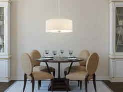 Große LED Pendelleuchte aus Stoff, 4-stufig höhenverstellbar, Ø 46cm