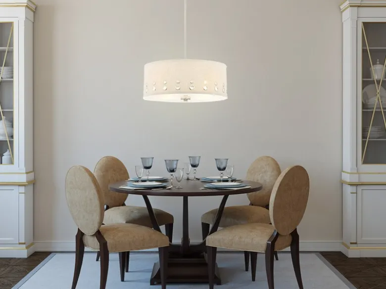 Große LED Pendelleuchte aus Stoff, 4-stufig höhenverstellbar, Ø 46cm