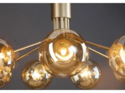 Große LED Pendelleuchte 9-flammig Gold-Glakugeln Bernsteinfarbig, Ø 83cm