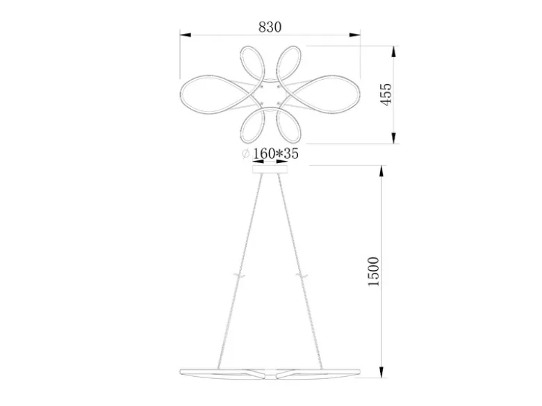 Große LED Pendelleuchte FLY geschwungen Weiß, Breite 83cm