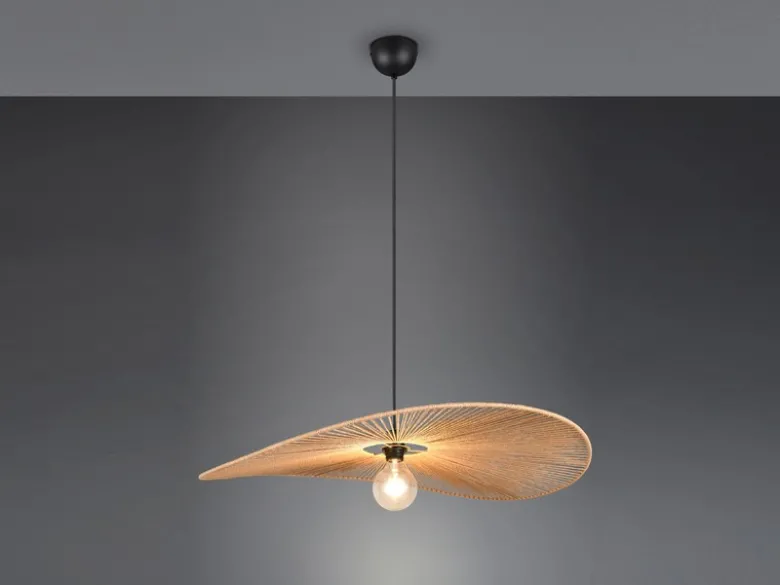 Große LED Pendelleuchte geflochten aus Papiergarn, Lampenschirm Ø 78cm
