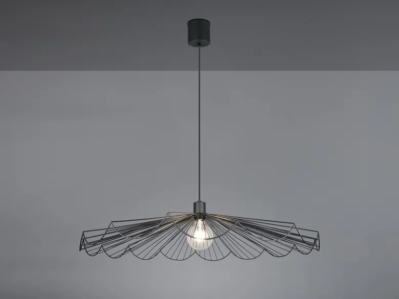 Große LED Pendelleuchte mit gefächertem Metall Gitterschirm Ø 80cm