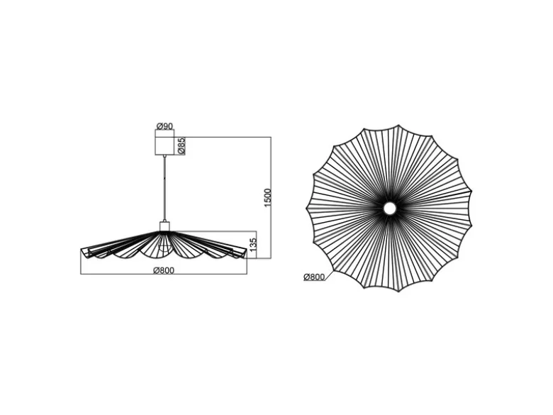 Große LED Pendelleuchte mit gefächertem Metall Gitterschirm Ø 80cm
